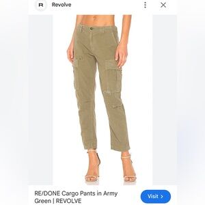 RE/DONE $238 Cargo Pants in Army Green Size 27